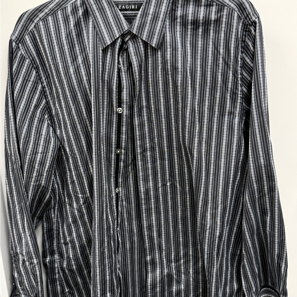 Zagiri Lux Black /white Dress Shirt‎ with Black Velvet Accents  2Xl